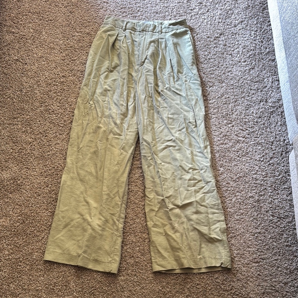 Olive Green Wide-Leg Pants
